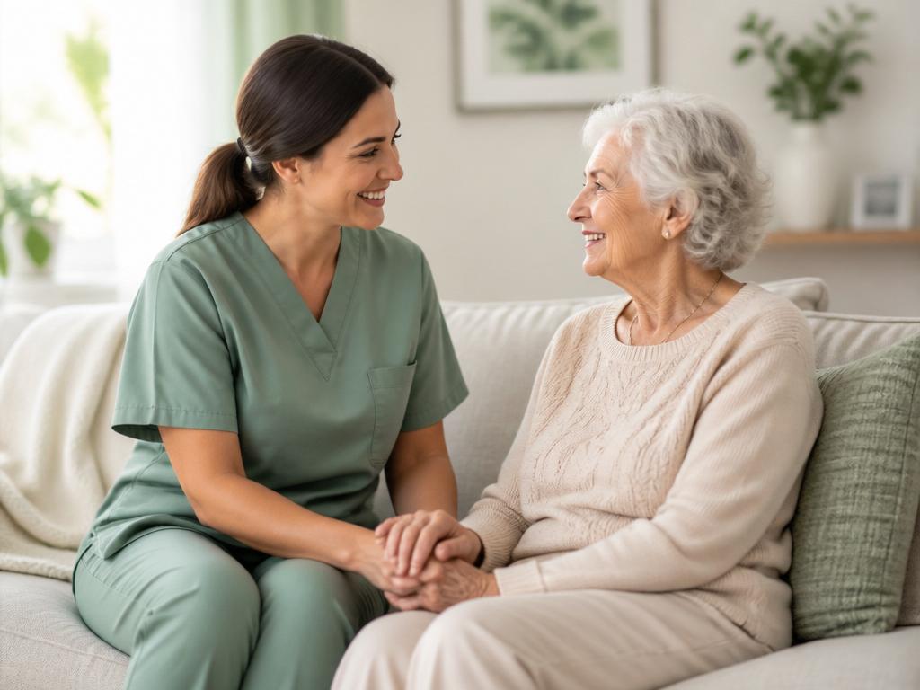 Caregiver holding hands with an elderly client